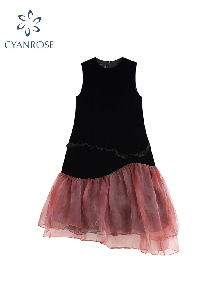 

Женское винтажное платье составного кроя, корейское повседневное модное уличное элегантное праздничное платье-трапеция без рукавов и с кр...