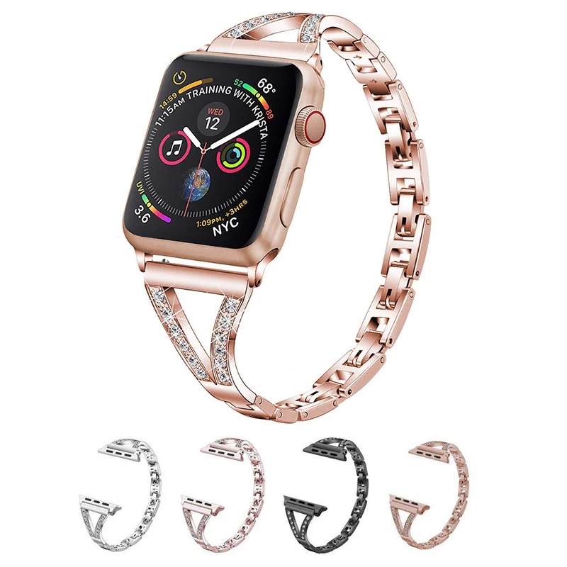 

Women Watch Band Diamonds Strap for Apple Watch 6 SE 5 4 3 38 40 41MM 42 44 45MM Fashion Pink Metal Bracelet Watch Wristband