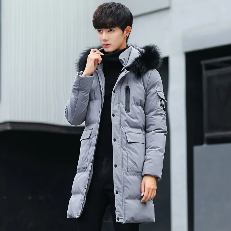 2021 new model mainly focuses on medium long men's fur collar down jacket Korean version of Hong Kong style cotton padded jacket