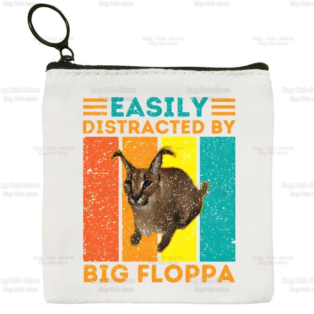 Kawaii The Floppa Canvas Coin Purse Custom Logo Caracal Cat Zabloing Storage Pouch Canvas Bag  New Coin Bag Key Coin Purse