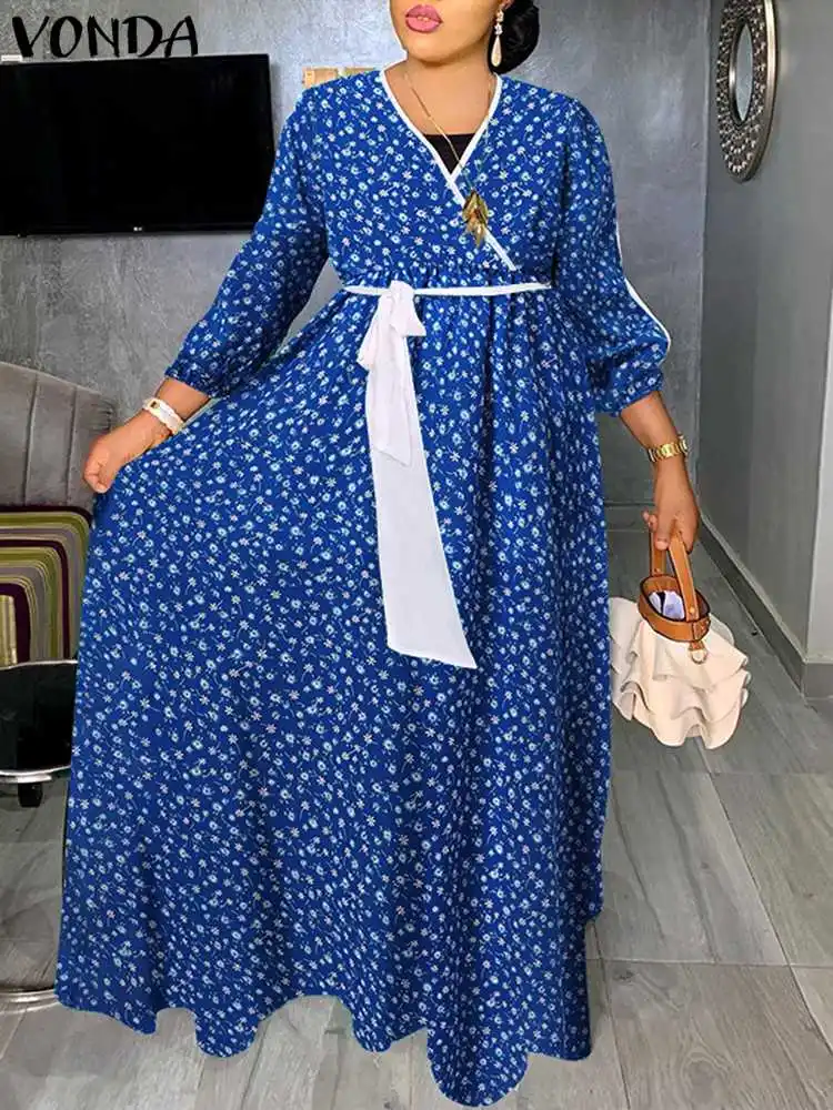 

VONDA Oversize Fashion 3/4 Sleeve Pleated Party Maxi Robe Y2K Women Summer Sundress Elegant Floral Printed A-Line Holiday Dress