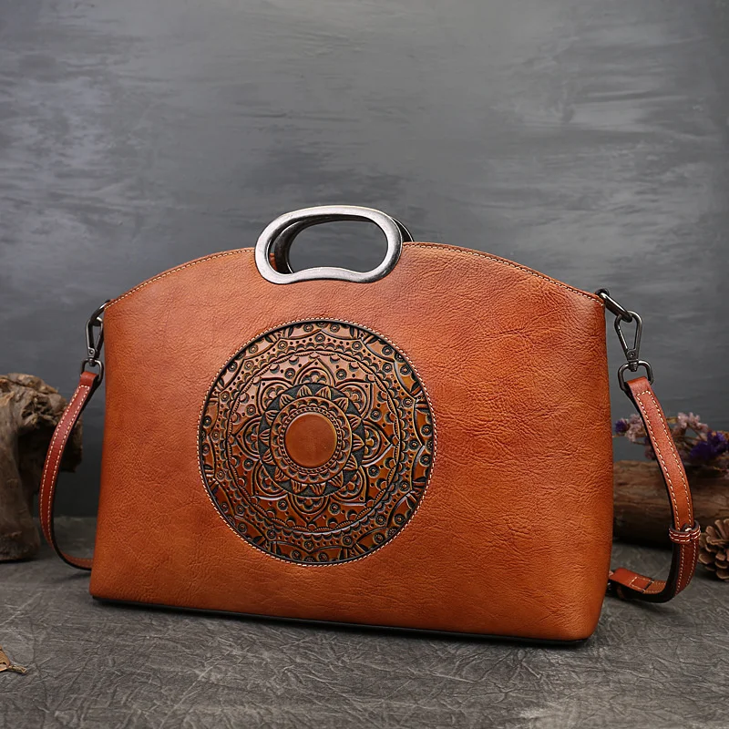 

New style leather women's bag embossed totem messenger bag top leather tote bag women's handbag