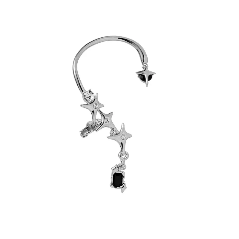 

Fashion Star Clip Earring for Women 925 Silver Plated Waterdrop Black Agate Zircon No Hole Earring Ear Climber Jewelry Gift