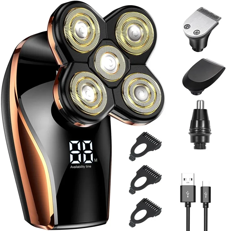 

5D Head Electric Razor Rechargeable Electric Shaver Dry Wet Men's Trimmer Washable Waterproof LED Display Machine For Shaving