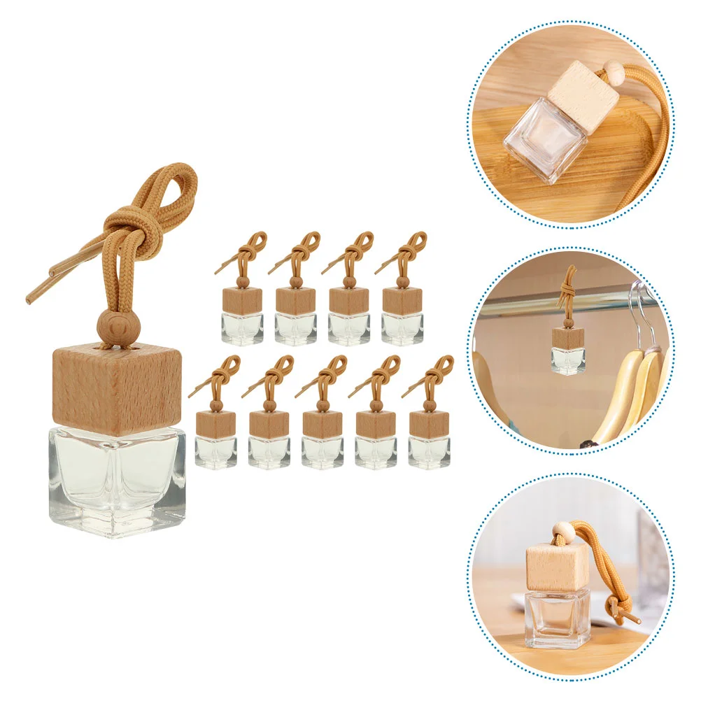 

Empty Wooden Bottle Square Lid Car Air Freshener Perfume Pendant Bottles Pendants Hanging Fragrance Accessories Diffuser Glass