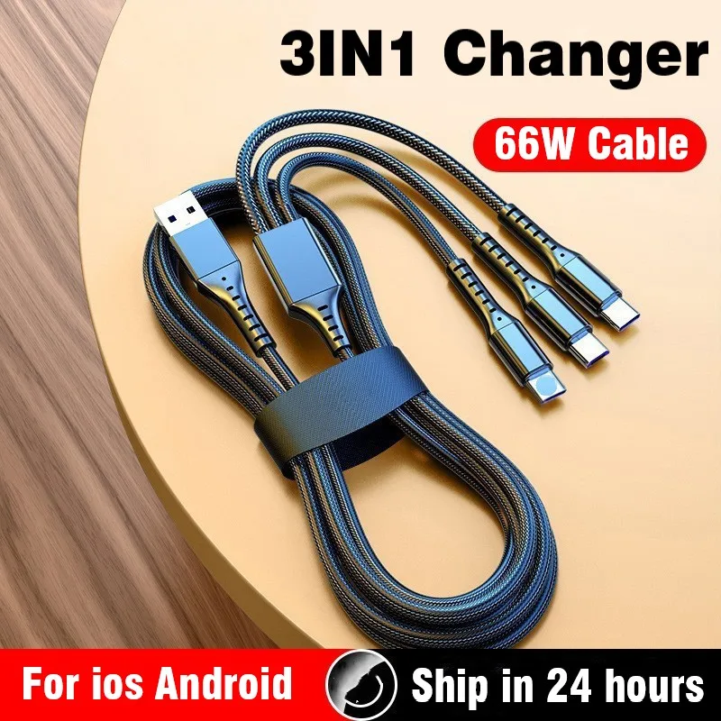 

Супербыстрый зарядный кабель 1,2 м 66 Вт, 3n1 нейлоновый Плетеный 6 А USB-кабель для зарядки и передачи данных type-C для iPhone, xiaomi, huawei, Samsung