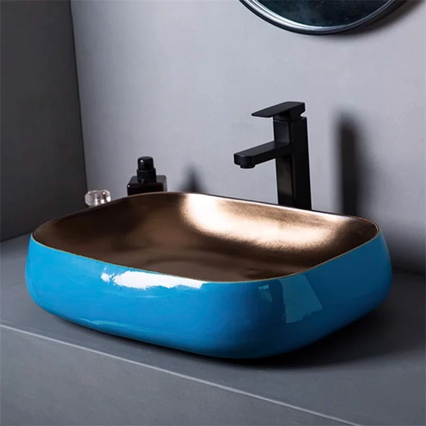 Роскошная настольная раковина в скандинавском стиле с одним металлическим