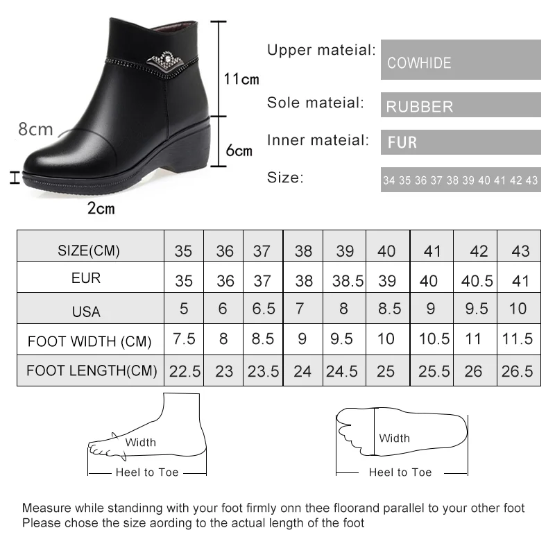 AIYUQI Women Winter Boots Mother Shoes Genuine Leather Wedge Women Ankle Boots High Heel Casual Large Size Snow Boots Women