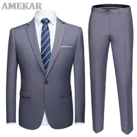 good quality 2 piece mens wedding suit male slim fit business office plus size blazer pants one button men suit set