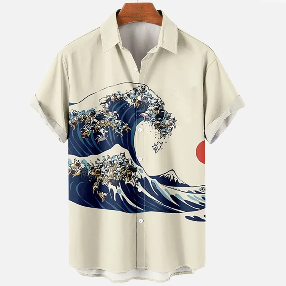 2022 Luxury Retro Ocean Wave Shirts Men 3d Printing Men's Hawaiian Shirts Casual Fashion Summer Short Sleeves Lapel Loose Tops