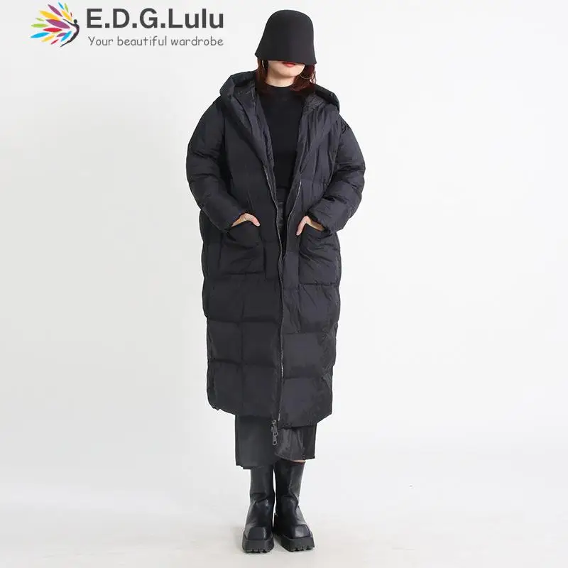 

EDGLuLu женская утепленная хлопковая зимняя куртка на молнии с карманами, Женская облегающая парка 2022, хлопковое корейское теплое длинное паль...