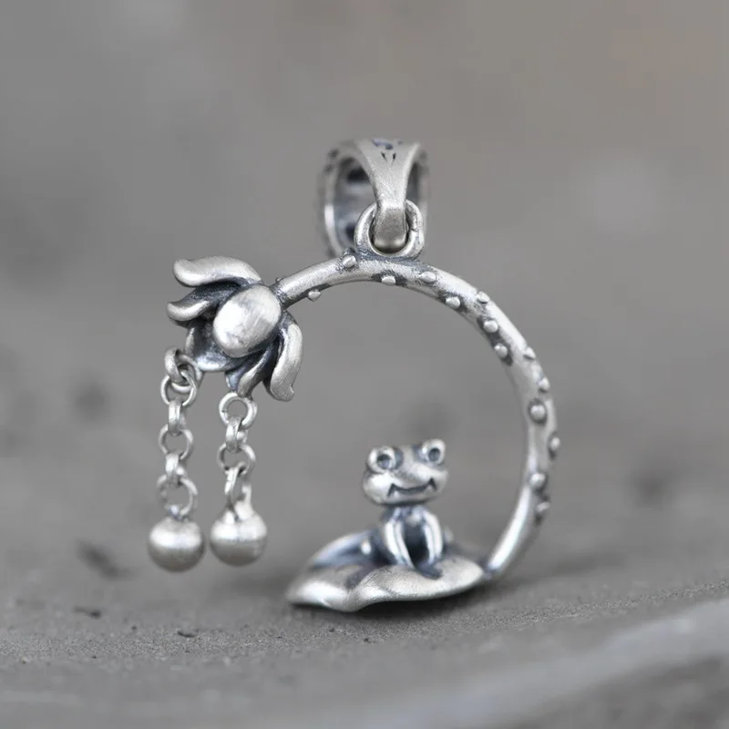 

Женская подвеска из серебра 925 пробы, матовая лягушка и Лотос