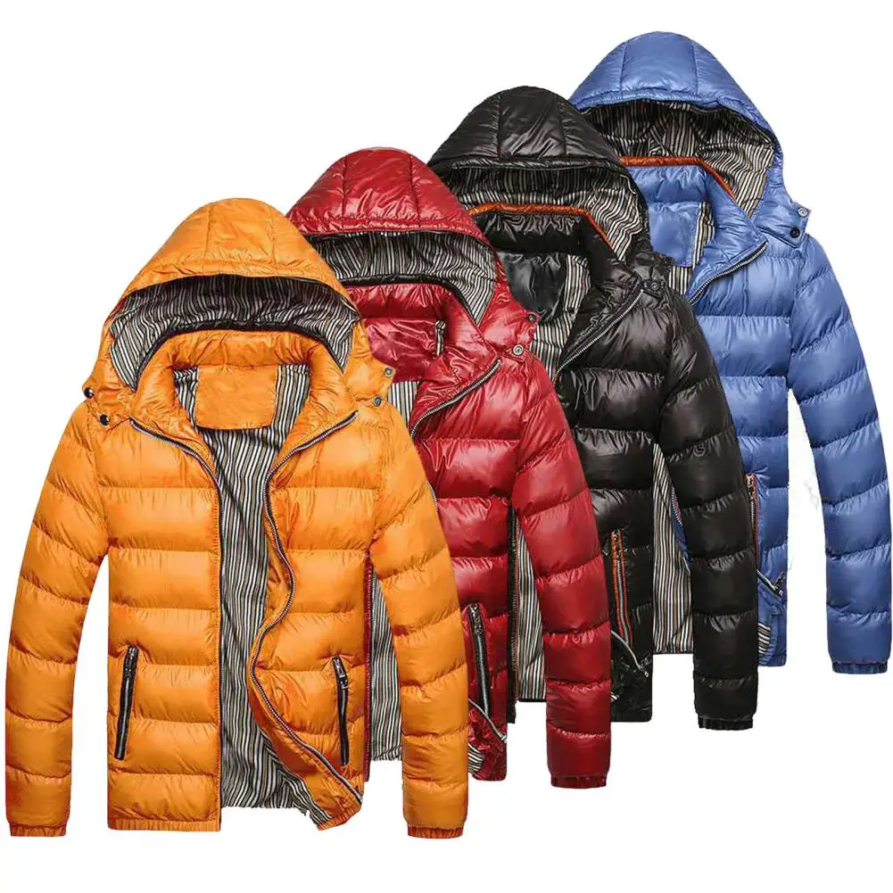 Men Outerwear Cotton Padded Breathable All Match Hood Pockets Overcoat   Male Coat  for Daily Wear