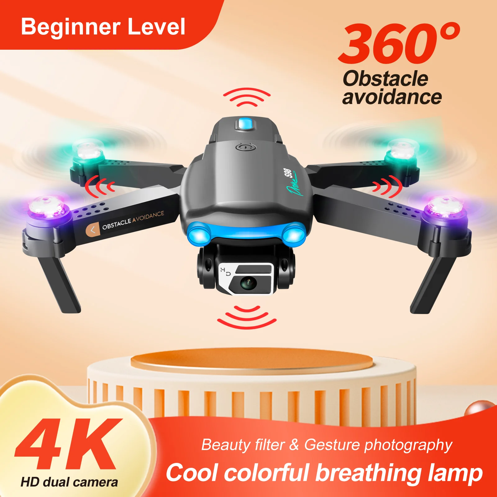 

S98 Mini Drone 4K HD Dual Camera WIFI FPV Height Hold Aerial Photography Obstacle Avoidance Helicopter Foldable RC Quadcopter