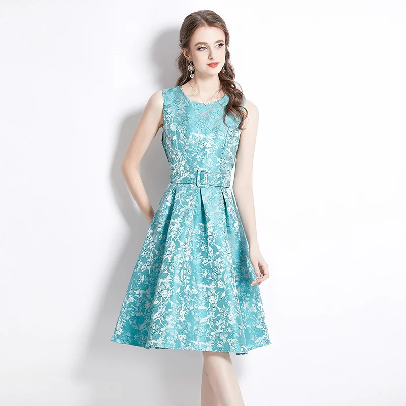 

New Fashion 2023 Party Dress Slim Women Jacquard Floral Dress Vestidos Women's Sleeveless Tank Print Vintage Vestidos