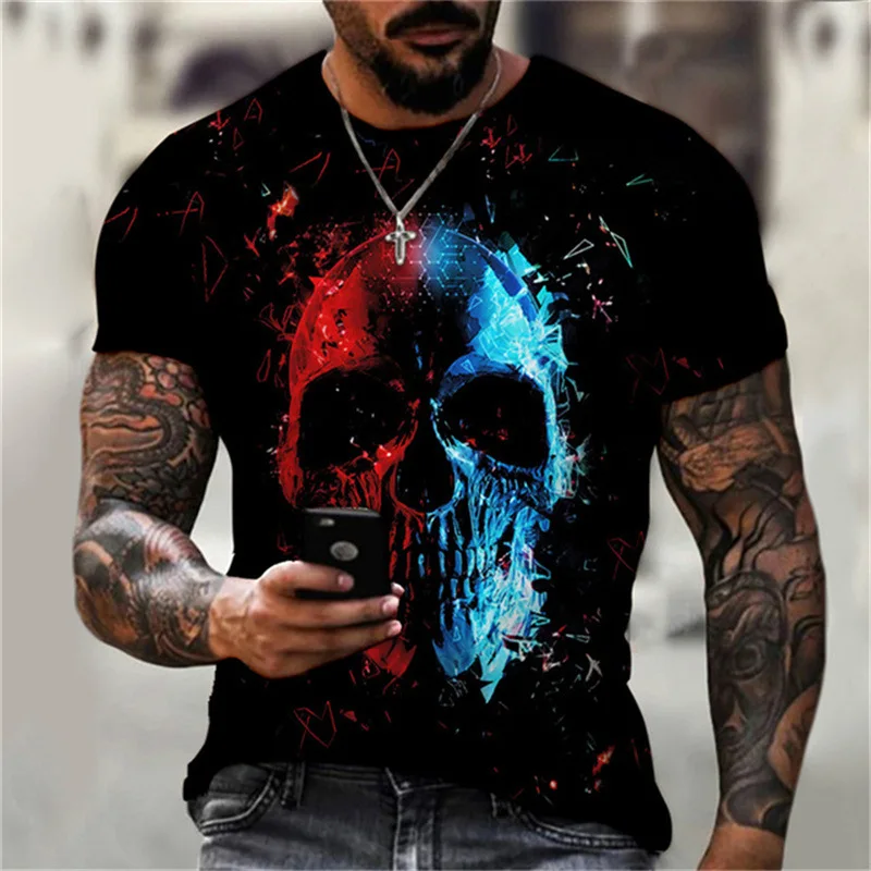 

Street Style Men's T-Shirt Oversized 3D Skull Print Short Sleeve Summer Fashion Skull T-Shirt Variety Print T-Shirt Casual Men's