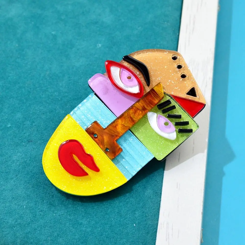 

Korean Style Brooch Badges Cute Women Collar Pin Acetic Acid Brooch Abstract Face Brooches Acetate Fiber Brooch