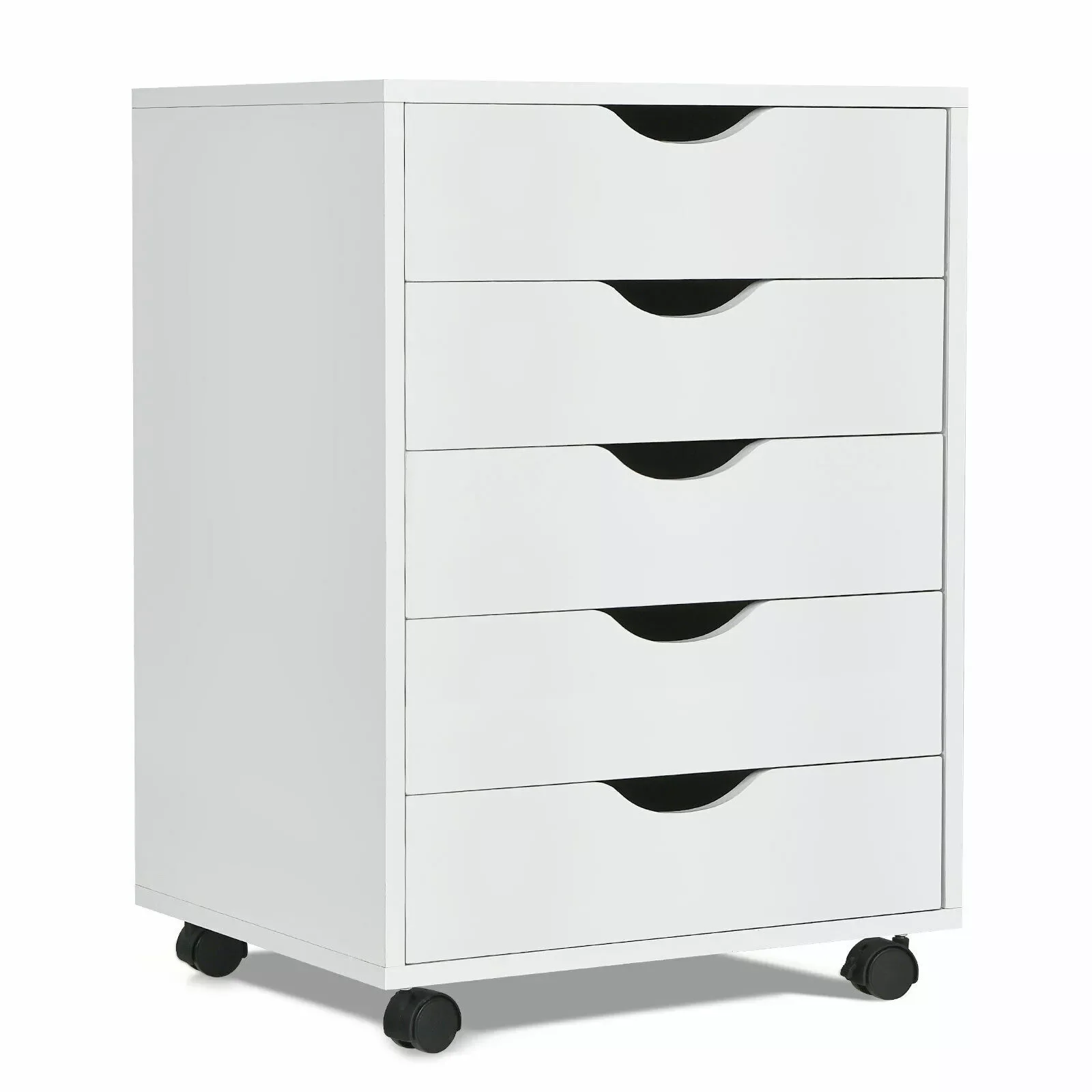 

5 Drawer Dresser Storage Cabinet Chest w/Wheels for Home Office White HW66498