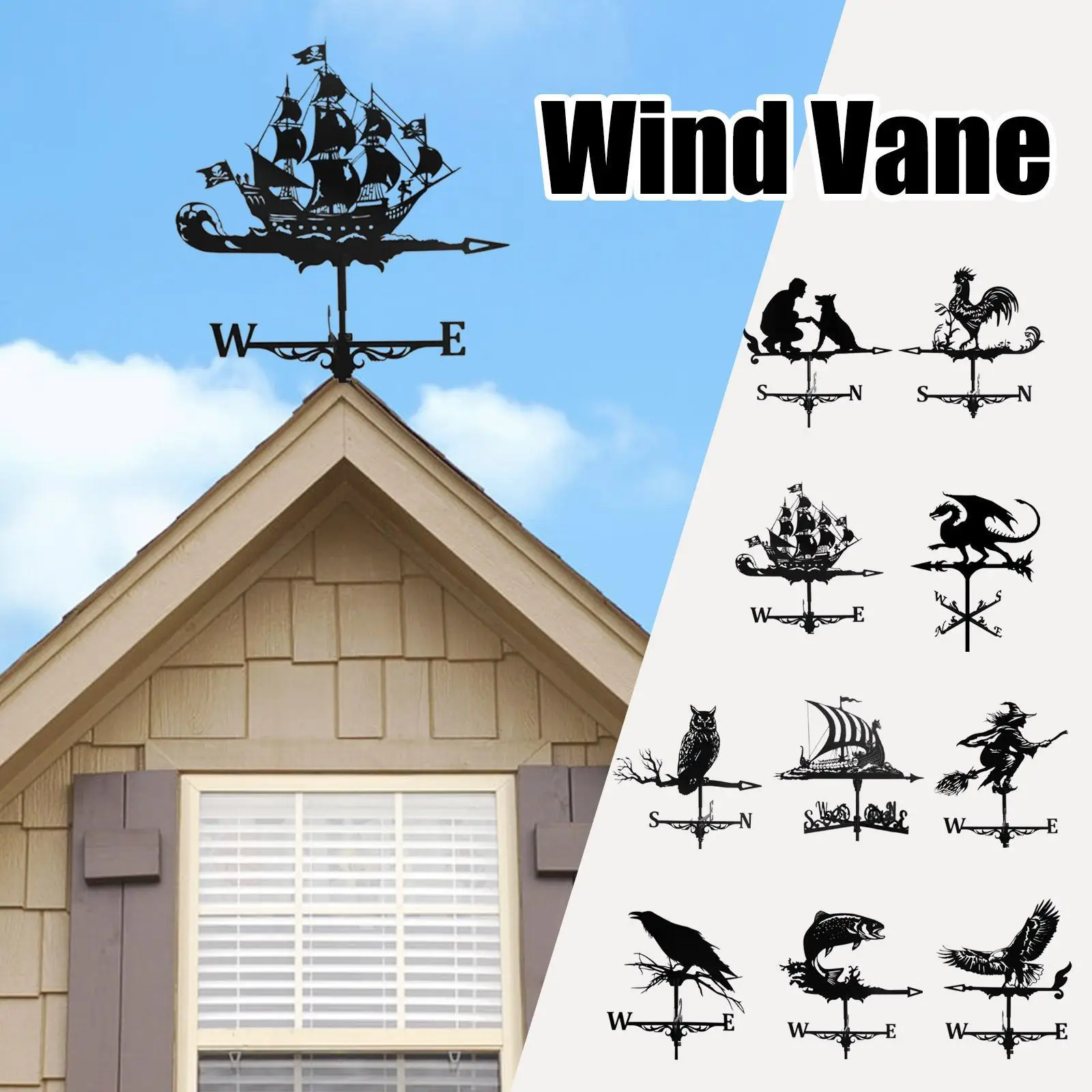 Iron Farmhouse Weather Vane Roof Mount Wind Direction Indicator Kit Outdoor Garden Bracket Weather Wind Speed Spinner
