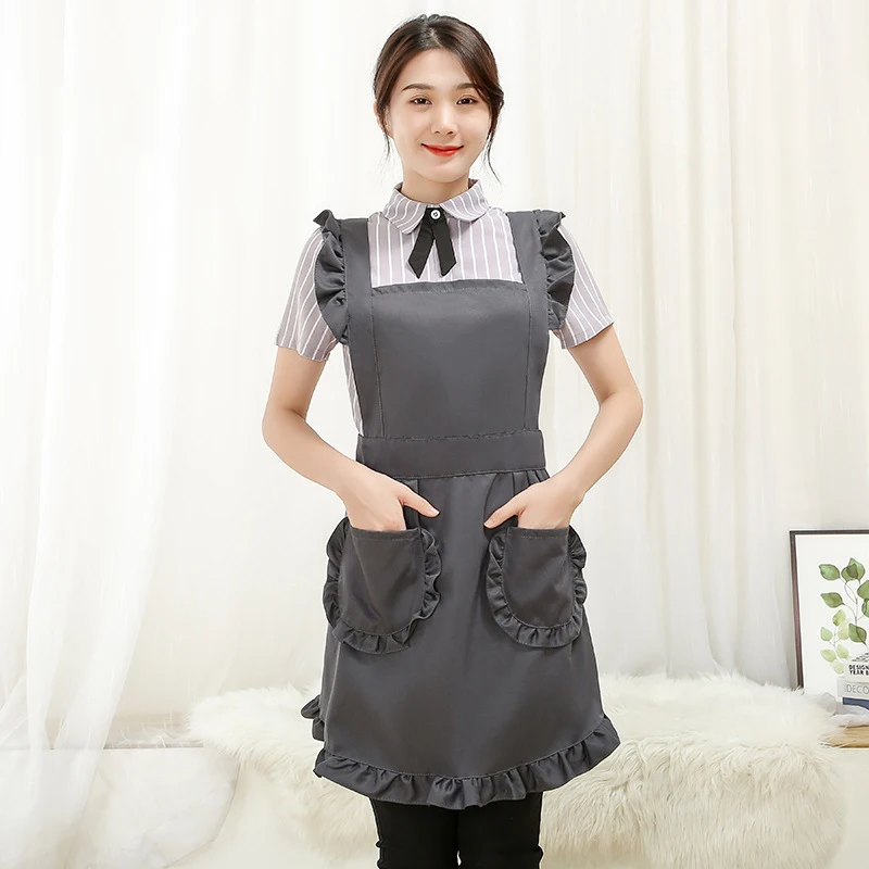 Aprons for Woman Anti-fouling Kitchen Double Shoulder Strap Lace Pocket Skirt Flower Shop Manicurist Overalls Bib Apron Dress |