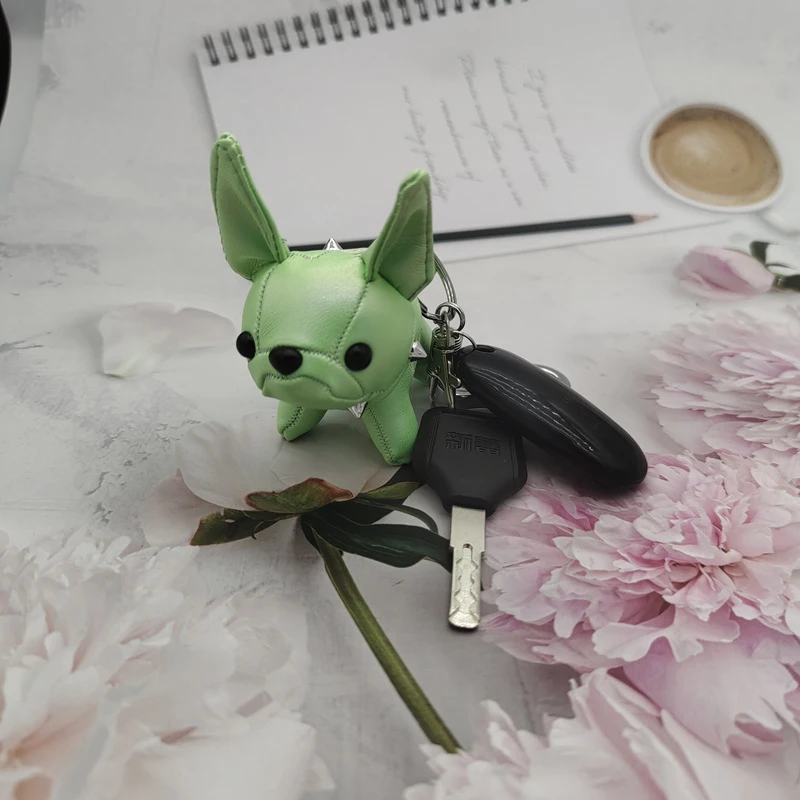 Брелок для ключей Французский бульдог Панк Мужской автомобильный брелок Кожаный