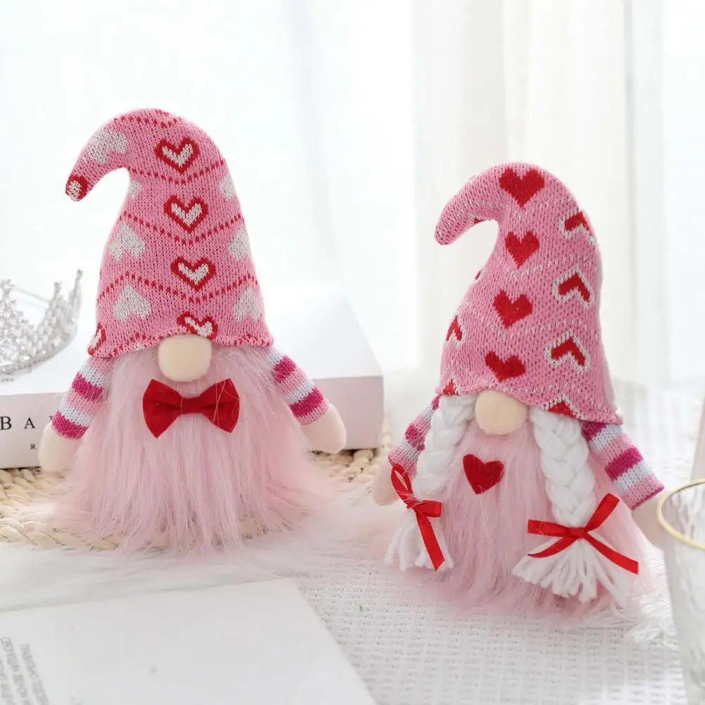 

Long Lasting Beauty Not Easy Tip Over Pink Dwarf Figurine Knitted Cotton Christmas Gnome Cute Appearance Party Supplies