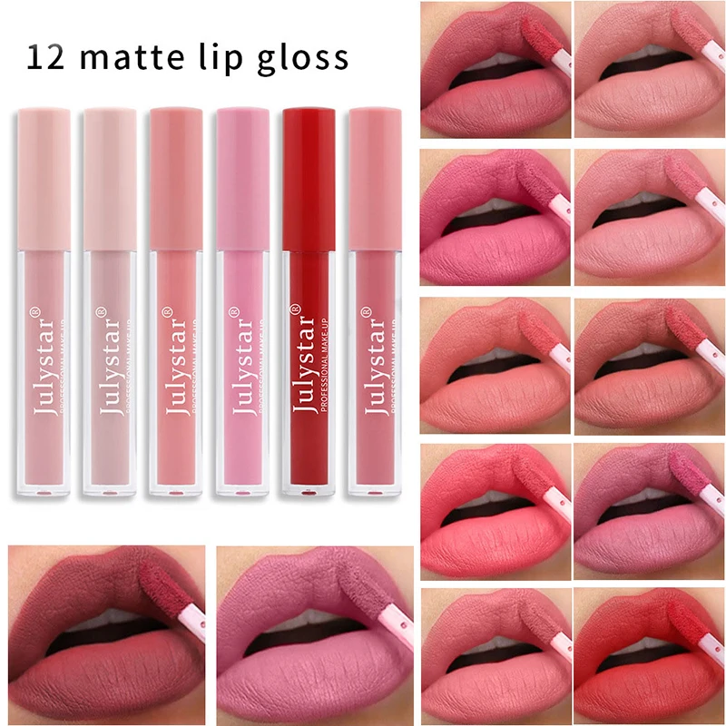 

12 Color Velvet Matte Lip Glaze Long-lasting Lipstick Waterproof Non-marking Lip Gloss Non-fading Non-stick Cup Lip Glaze Makeup