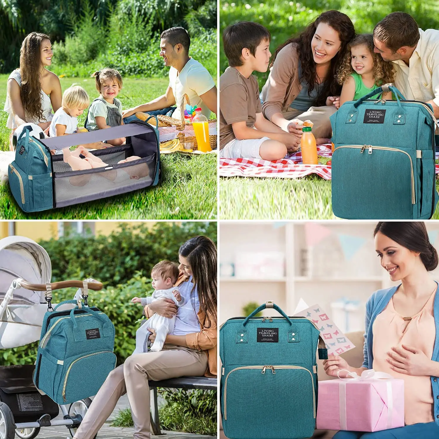 Usb Diaper Bag for Baby Boys Girls Backpack with Changing Station Foldable Travel Bed Large Capacity Waterproof | Мать и ребенок
