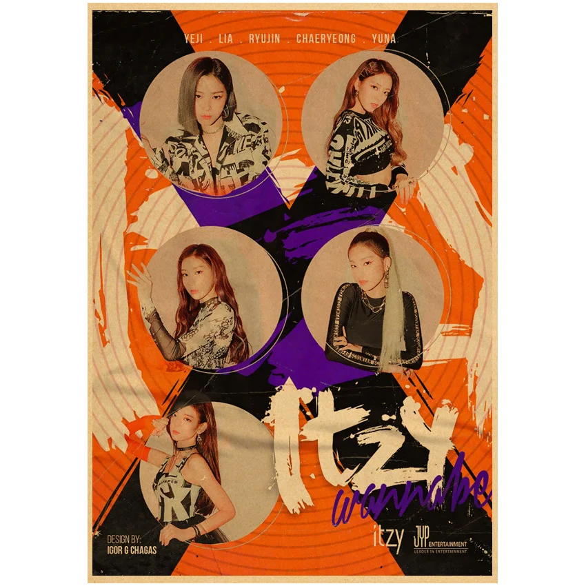 Плакаты ITZY из крафт-бумаги: Печать корейских певцов для украшения дома и комнаты декор Kpop CRAZY IN LOVE; настенные наклейки в стиле ретро и живопись.