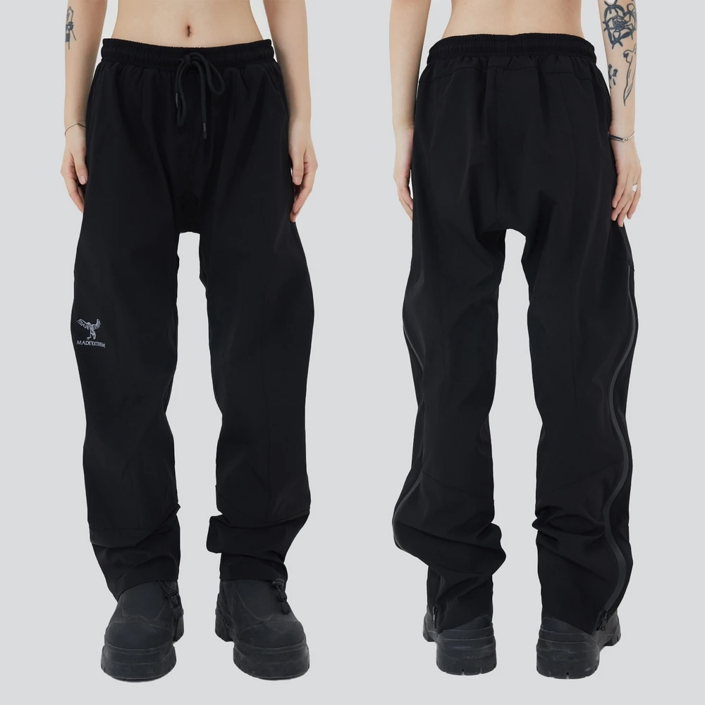 

2022 Autumn And Winter New Zipper Split Casual Pants Women Loose Straight Pants Black Simple Elastic Waist Drawstring Trousers