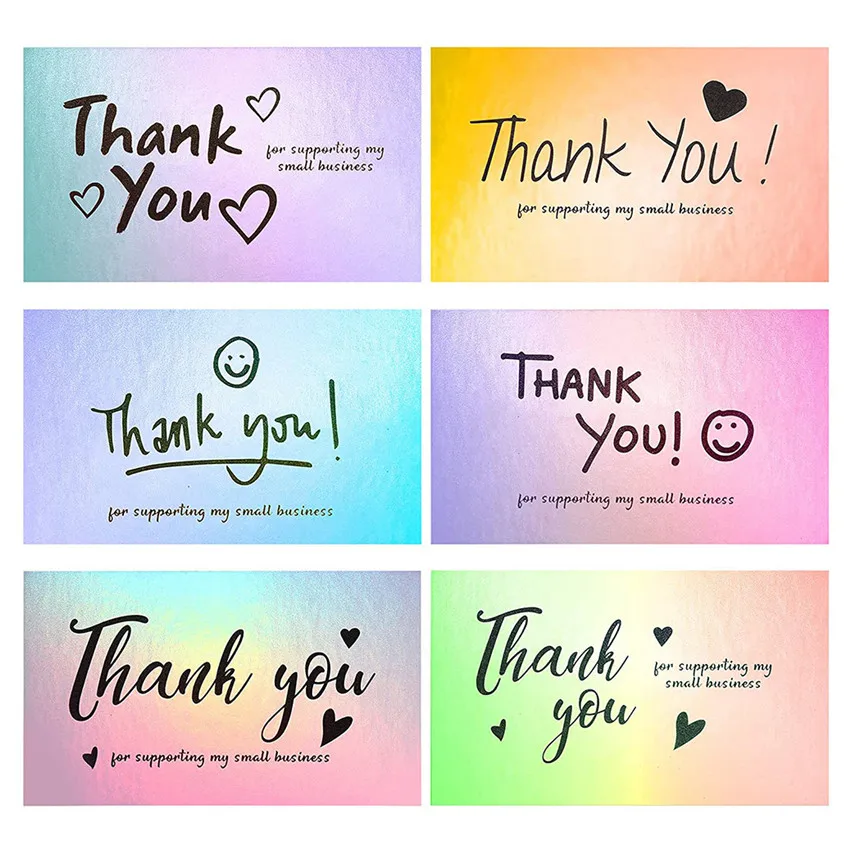 

50pcs Laser Silver Thank You Cards for Supporting My Small Business Order Shopping Purchase Thanks Greeting Card Gift decoration