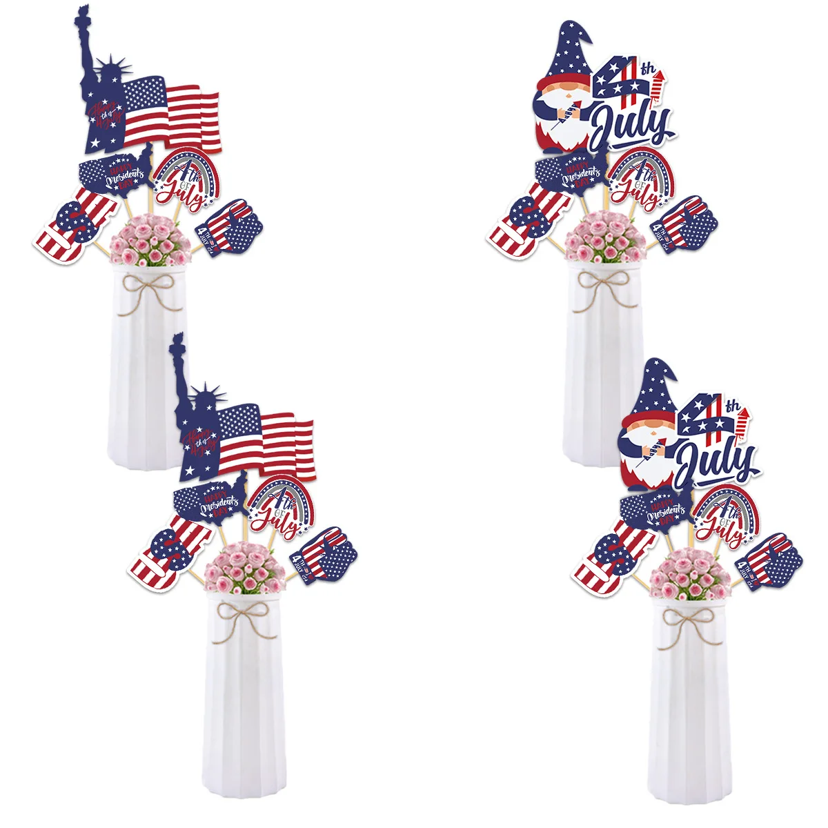 

20pcs American Independence Day Decorative Vase Flag Insertion USA Statue of Liberty Theme Party Decro 4th of July Celebrate