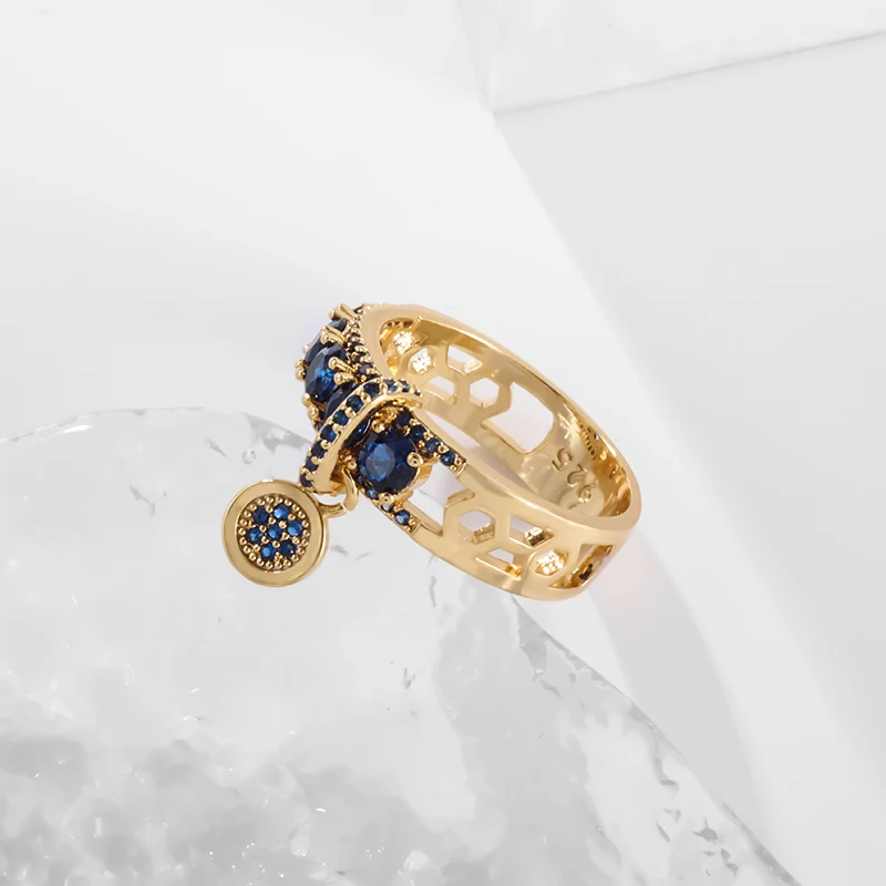 

Elegant Exquisite Vintage Royal Blue Stone Rings Luxury Jewelry Wedding Rings Ladies Round Rings Engagement Jewelry Wholesale