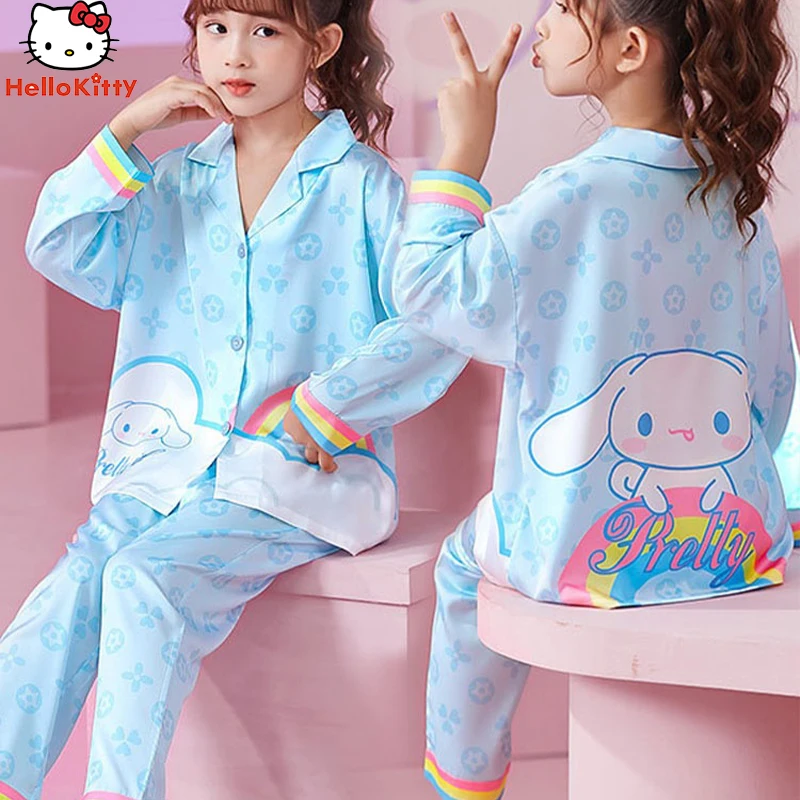 

Cinnamoroll Pajamas Sanrios Anime Kawaii Kids Summer Fashion Loose Simple Cute Girly Kawaii Home Outdoor Cool and Breathable Set