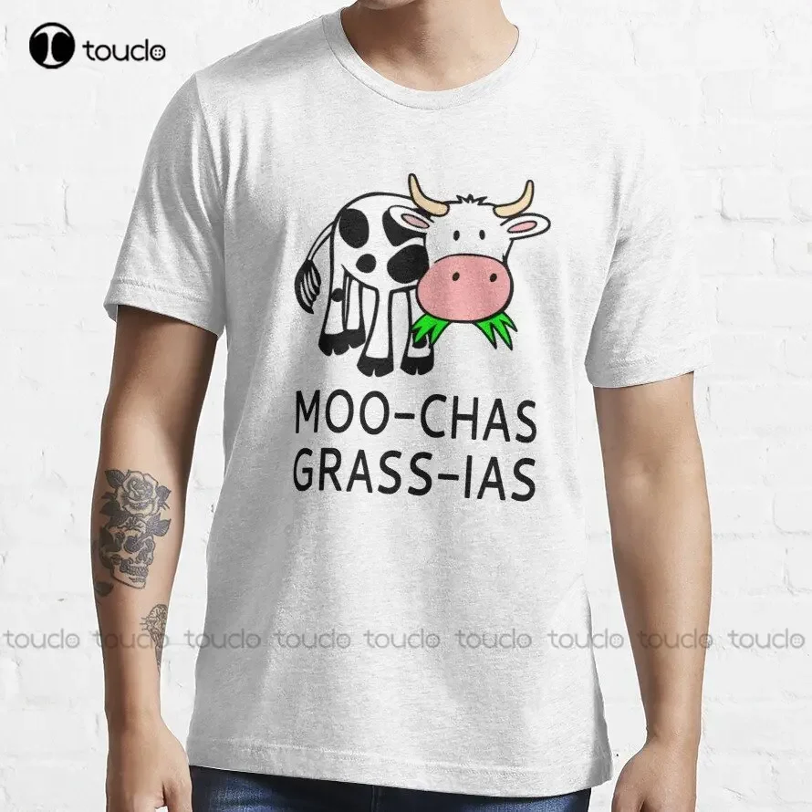 Moo-Chas Grass-Ias (Muchas Gracias) Cow Animal Moo Grass Thanks Thank You T-Shirt Womens Shirts Xs-5Xl Custom Gift Streetwear