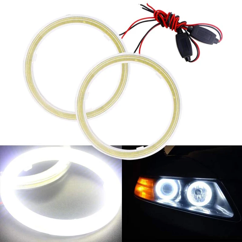 Lámpara LED antiniebla de Ojos de Ángel para coche, luz diurna DRL de 70mm, 80mm, 90mm, 12V, 24V, COB, 2 piezas, decoración automática