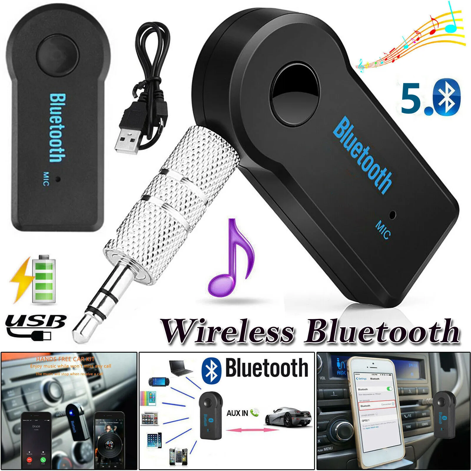 

2 в 1 беспроводной Bluetooth 5,0 приемник адаптер 3,5 мм разъем для автомобильной музыки аудио Aux A2dp ресивер для наушников автомобильный комплект громкой связи