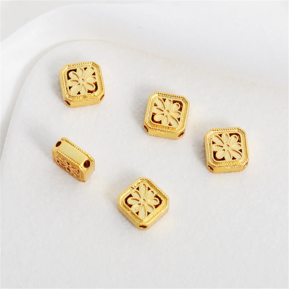 

18K gold coated dumb gold hollow ancient gold square flat bead 7mm 8-petal flower through-hole diy jewelry loose parts
