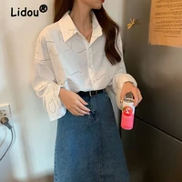 korean design niche long sleeved shirt spring and summer 2022 new fashion casual shirt stripe turn down collar blouse for women