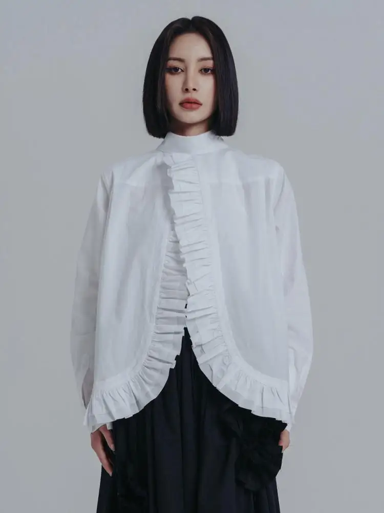

Getspring Women Blouse White Cotton Shirt Loose Casual Two Ways Wearing Blouse Ruffles Shirts 2022 New Spring Summer Autumn Wear