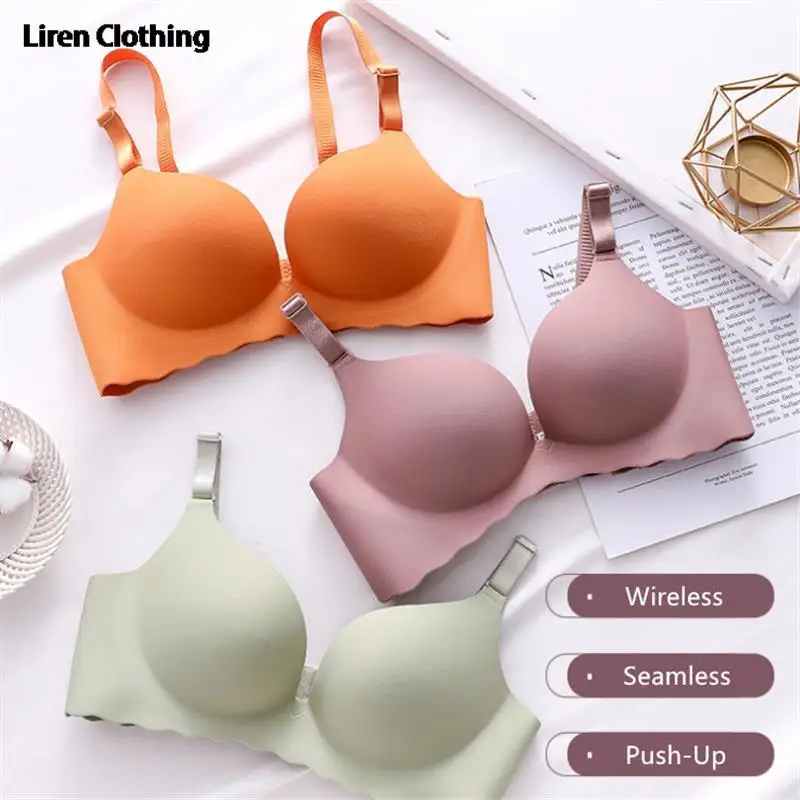 OLOEY Bra Sexy One-Piece Bra Women Wireless Breathable Underwear Gather Push Up Simple Lingerie Seamless Bralette Candy Color