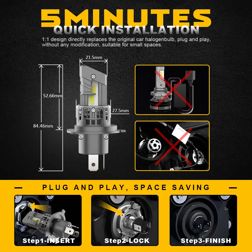 BMTxms 2 шт. 9003 лм H4 лампы для фар головного света Canbus 1:1 дизайн 6000 HB2