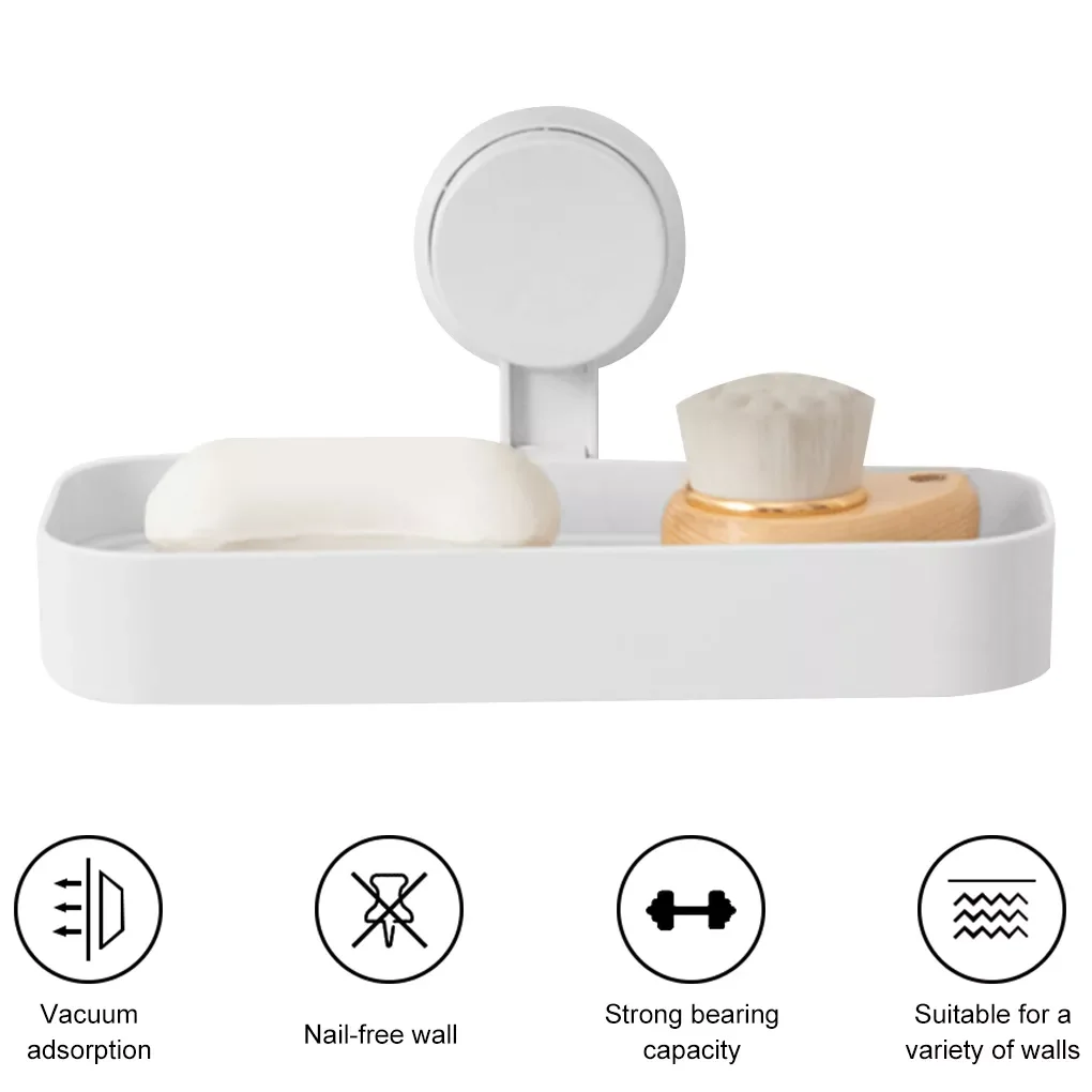 

Hollow Storage Box Wall Mounted Drain Rack Long Suction Cup Shower Case Tray Holder