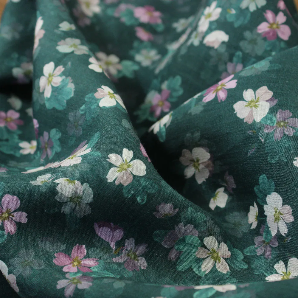 

Цветочные растения, темно-зеленый цветочный принт, чистый очаровательный халат для лапши, ткань для одежды, хлопчатобумажная ткань для двора