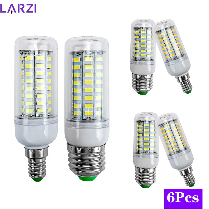 6pcs/lot LED Lamp E27 E14 Corn Bulb SMD5730 220V Lampada 24 36 48 56 69 72leds Chandelier Candle LED Light For Home Decoration