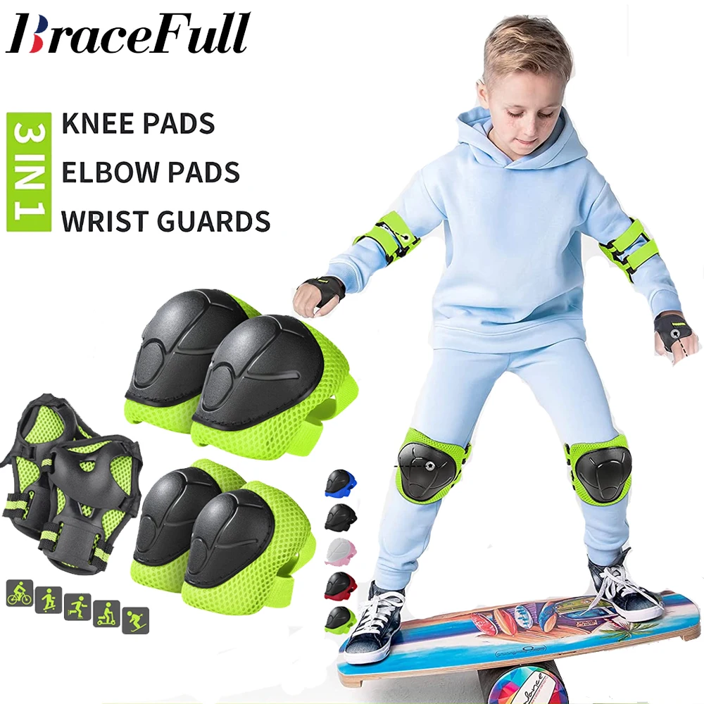 

Knee and Elbow Pads Wrist Guards 3 in 1 Kids Protective Gear Set for BMX Inline Roller Skating Bike Rollerblading Riding Sports