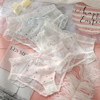 new small fresh fairy sweet lace border bow small floral girl mesh mid waist perspective briefs fashion student breathable sexy