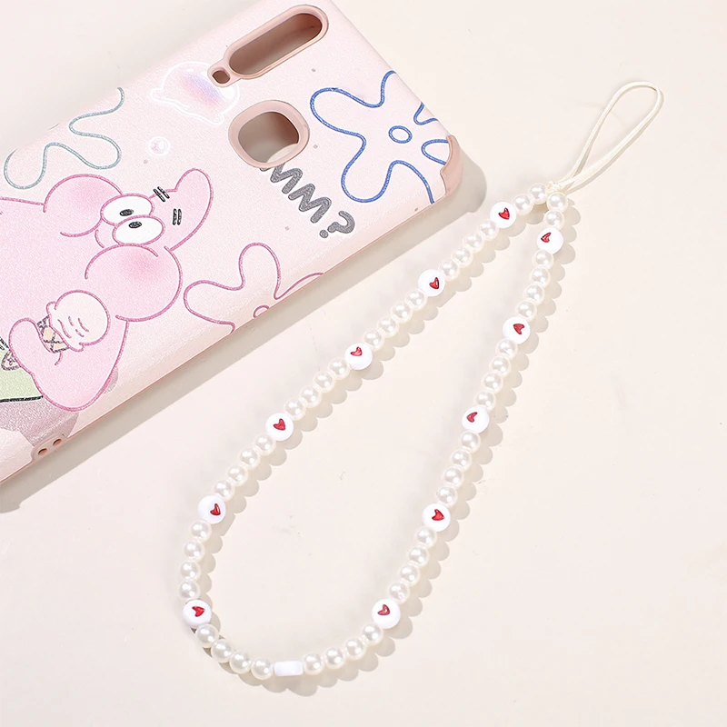 Boho Color Pearl Heart Key Chain Ladies Fashion Cute Romantic Vintage Keychain Charm Korea 90s Aesthetic Bag Phone Chain Gift