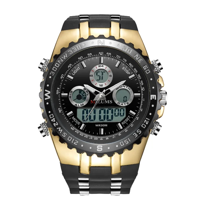 Электронные часы с двойным механизмом кварцевые большим циферблатом спортивные