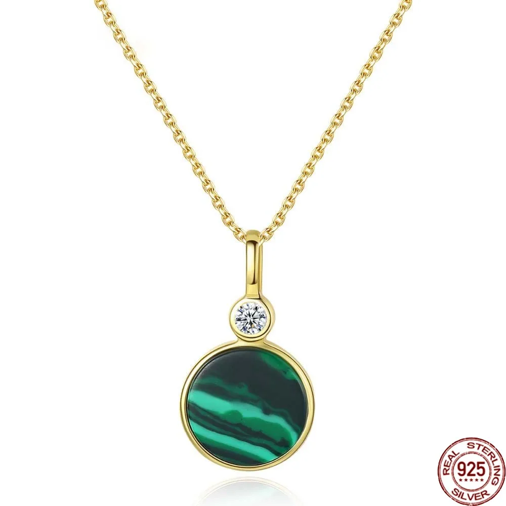 

BABIQU New 18k Gold Plated 925 Sterling Silver Emerald Malachite Gemstone Pendant Necklace for Women Elegant Anniversary Jewelry